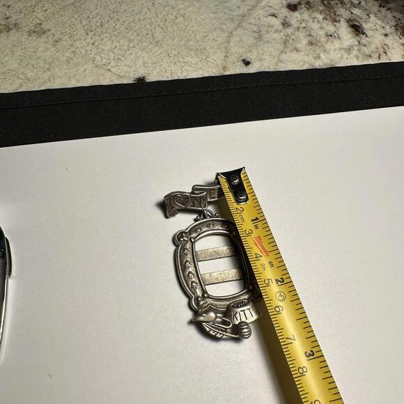 Signed Danecraft I Love My Cat Photo Frame Kitty Bowl Brooch Pin Pewter Tone - Picture 5 of 10